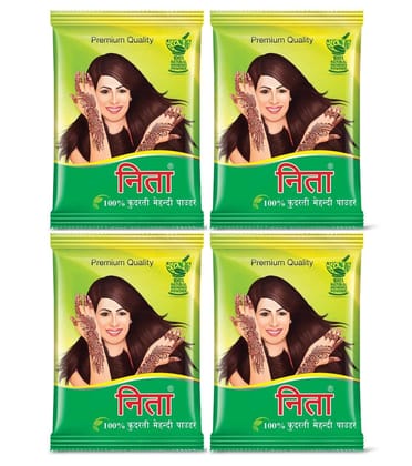 Neeta Mehendi Powder 100g Pack of 4, 100% Natural Henna Mehandi Powder for Hair, Hand & Feet