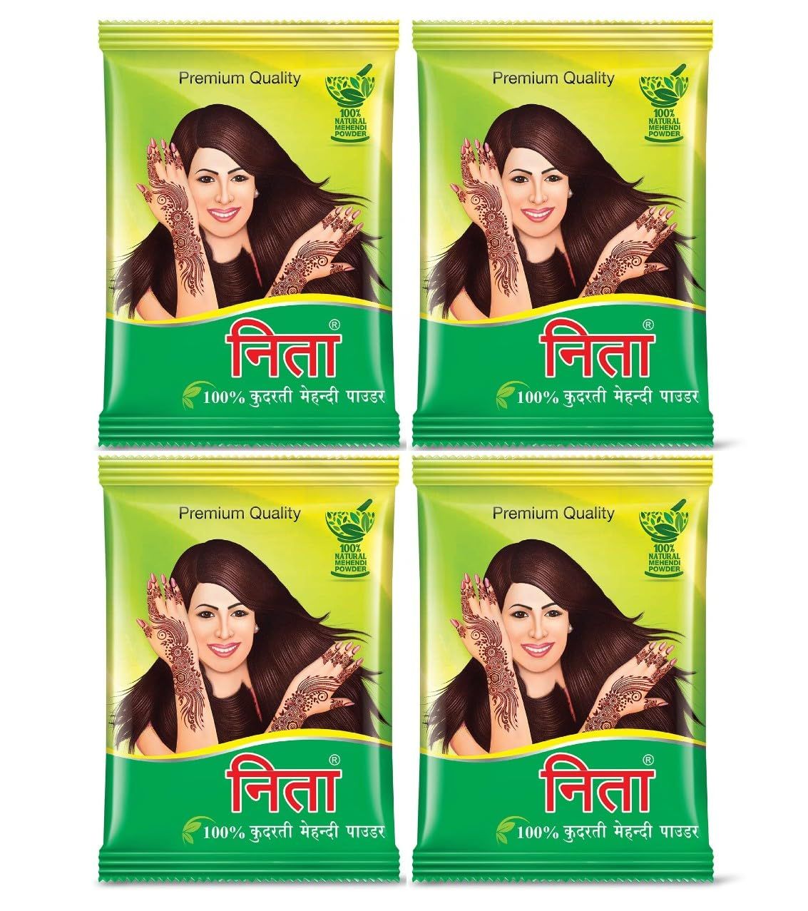 Neeta Mehendi Powder 100g Pack of 4, 100% Natural Henna Mehandi Powder for Hair, Hand & Feet