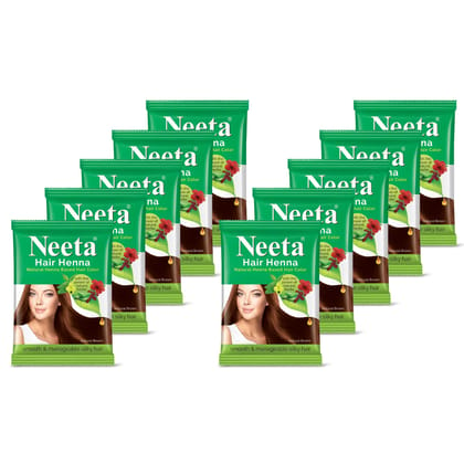 Neeta Hair Henna Powder Hair Color with 5 Herbs Natural Brown 15gm Pack of 10, Ammonia Free Hair Colour for Women & Men