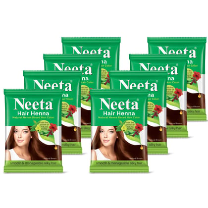 Neeta Hair Henna Powder Hair Color with 5 Herbs Natural Brown 25gm Pack of 8, Ammonia Free Hair Colour for Women & Men