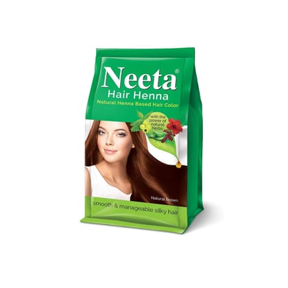 Neeta Hair Henna Powder Hair Color with 5 Herbs Natural Brown 125gm Pack of 4, Ammonia Free Hair Colour for Women & Men