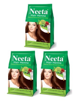 Neeta Hair Henna Powder Hair Color with 5 Herbs Natural Brown 125gm Pack of 3, Ammonia Free Hair Colour for Women & Men