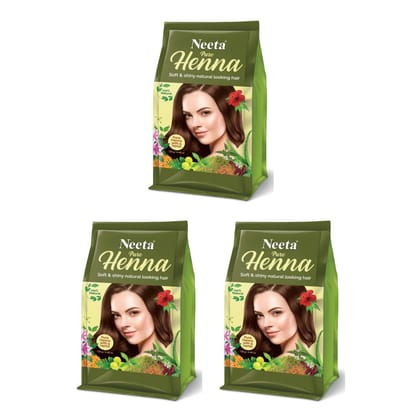 Neeta Pure Henna Powder for Hair with 9 Natural Herbs 125g Pack of 3, 100% Natural Henna Mehndi for Natural Looking Hair