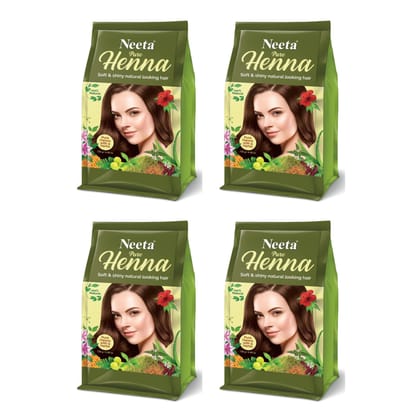 Neeta Pure Henna Powder for Hair with 9 Natural Herbs 125g Pack of 4, 100% Natural Henna Mehndi for Natural Looking Hair