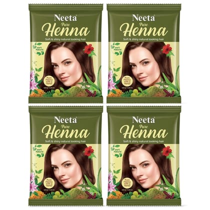 Neeta Pure Henna Powder for Hair with 9 Natural Herbs 150g Pack of 4, 100% Natural Henna Mehndi for Natural Looking Hair