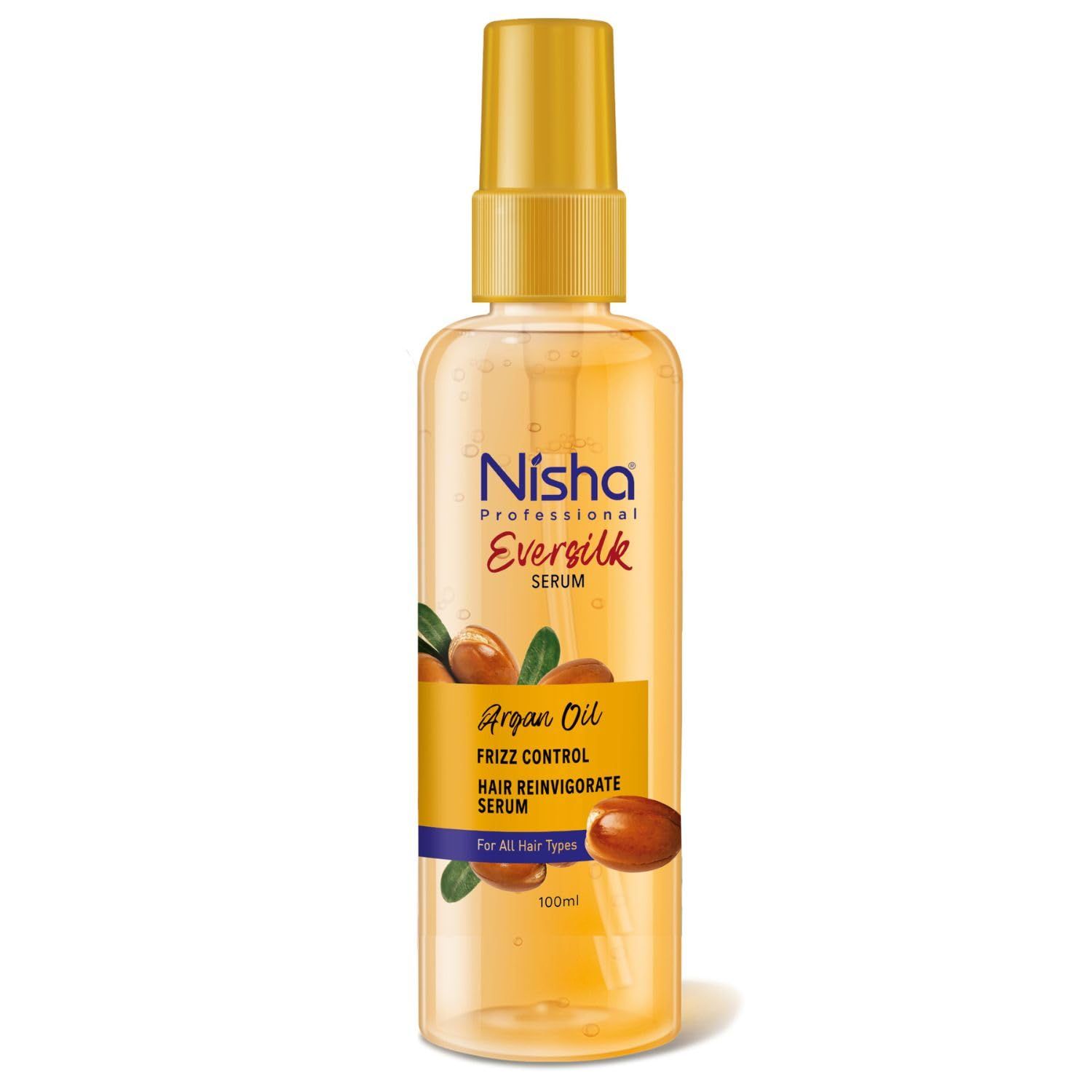 Nisha Professional Hair Reinvigorate Serum 100ml, Argan Oil Hair Serum for Frizzy Hair, Eversilk Hair Serum for All Hair Types