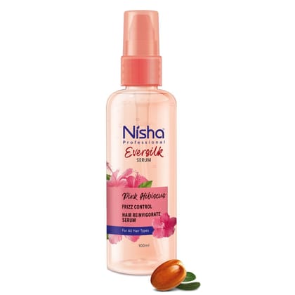 Nisha Professional Hair Reinvigorate Serum 100ml, Pink Hibiscus Hair Serum for Frizzy Hair, Eversilk Hair Serum for All Hair Types