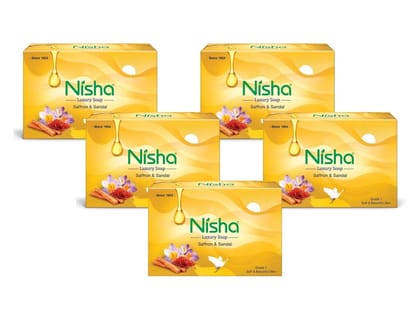 Nisha Luxury Soap Bar Saffron & Sandal Soap for Soft & Beautiful Skin, Bathing Soaps for Women & Men 100g Pack of 5