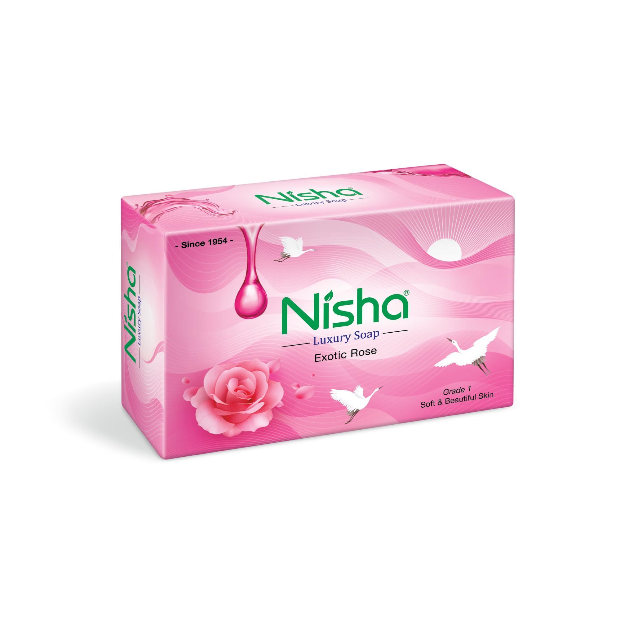 Nisha Luxury Soap Bar Exotic Rose Soap for Smooth, Soft & Glowing Skin, Bathing Soaps for Women & Men 100g Pack of 5