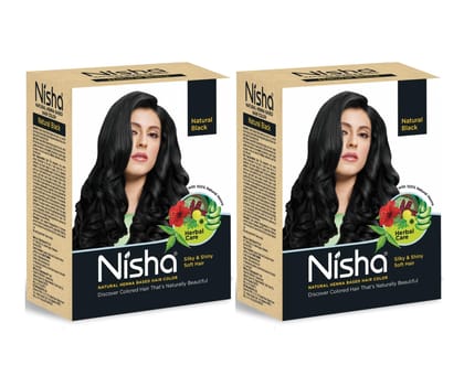 Nisha Henna Based Hair Color Natural Black 60g Pack of 2, Henna Powder Hair Color Dye Black Hair Colour