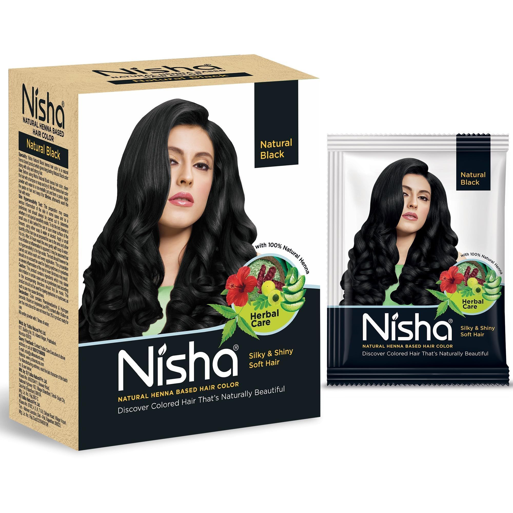 Nisha Henna Based Hair Color Natural Black 60g Pack of 1, Henna Powder Hair Color Dye Black Hair Colour