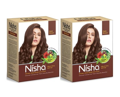 Nisha Henna Based Hair Color Dark Brown 60g Pack of 2, Henna Powder Hair Color Dye Brown Hair Colour