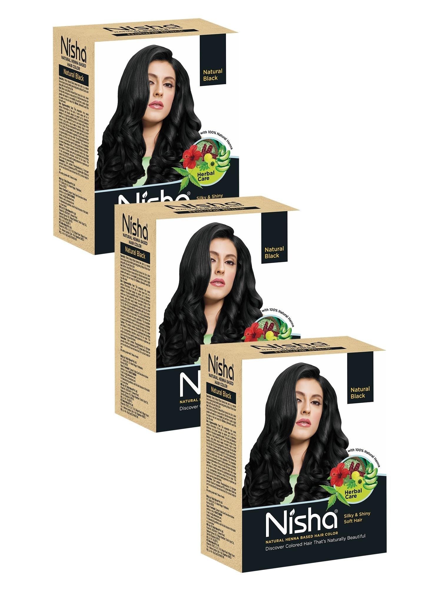 Nisha Henna Based Hair Color Natural Black 60g Pack of 3, Henna Powder Hair Color Dye Black Hair Colour