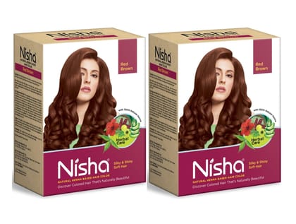 Nisha Henna Based Hair Color Red Brown 90g Pack of 2, Henna Powder Hair Color Dye Brown Hair Colour, No Ammonia, No PPD, Non Oxidative