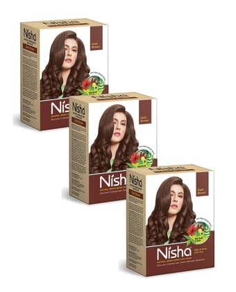 Nisha Henna Based Hair Color Dark Brown 60g Pack of 3, Henna Powder Hair Color Dye Brown Hair Colour