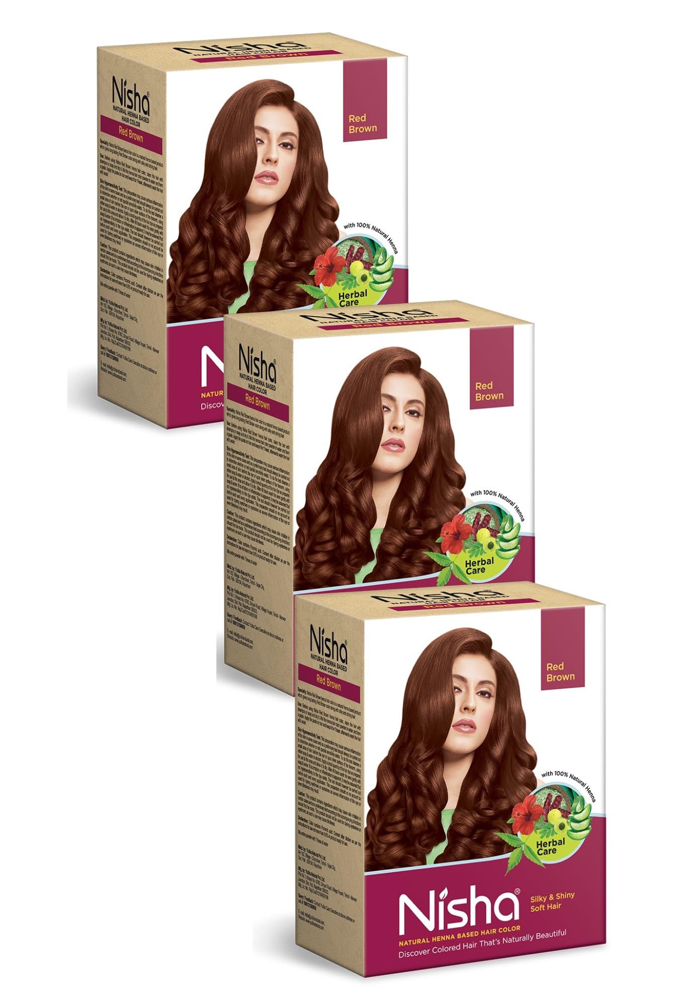 Nisha Henna Based Hair Color Red Brown 90g Pack of 3, Henna Powder Hair Color Dye Brown Hair Colour, No Ammonia, No PPD, Non Oxidative