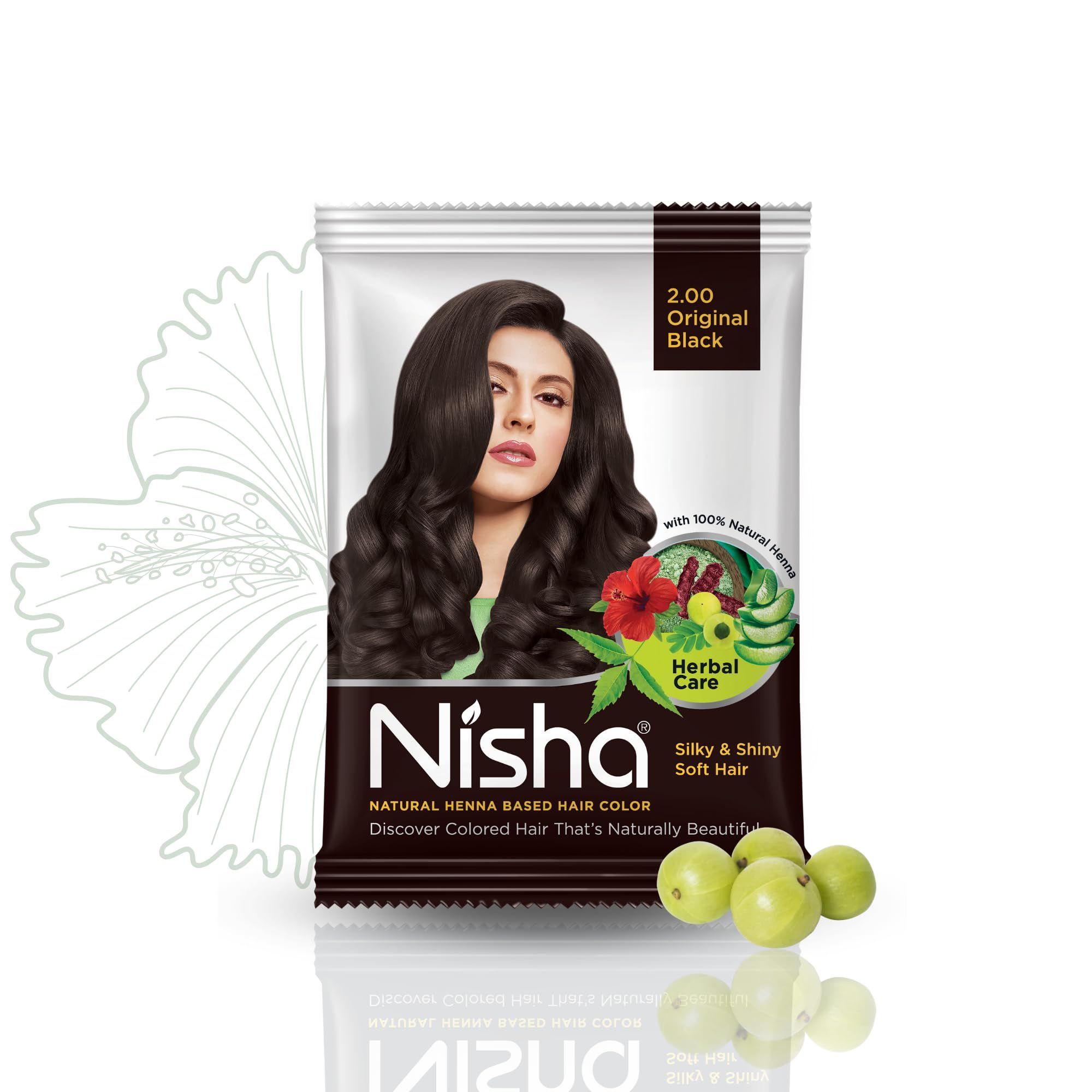 Nisha Henna Based Hair Color Original Black 25g Pack of 10, Ammonia Free Henna Powder Hair Colour Dye Black Hair Color