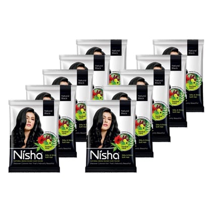 Nisha Henna Based Hair Color Natural Black 10gm Pack of 10, Ammonia Free Henna Powder Hair Colour Dye Black Hair Color