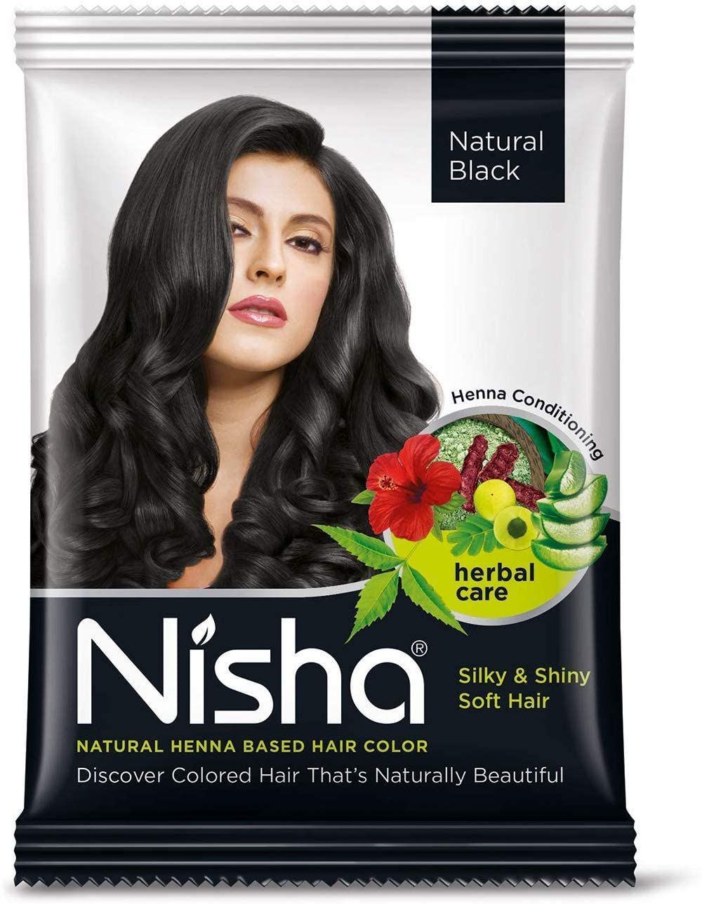 Nisha Henna Based Hair Color Natural Black 25gm Pack of 10, Ammonia Free Henna Powder Hair Colour Dye Black Hair Color