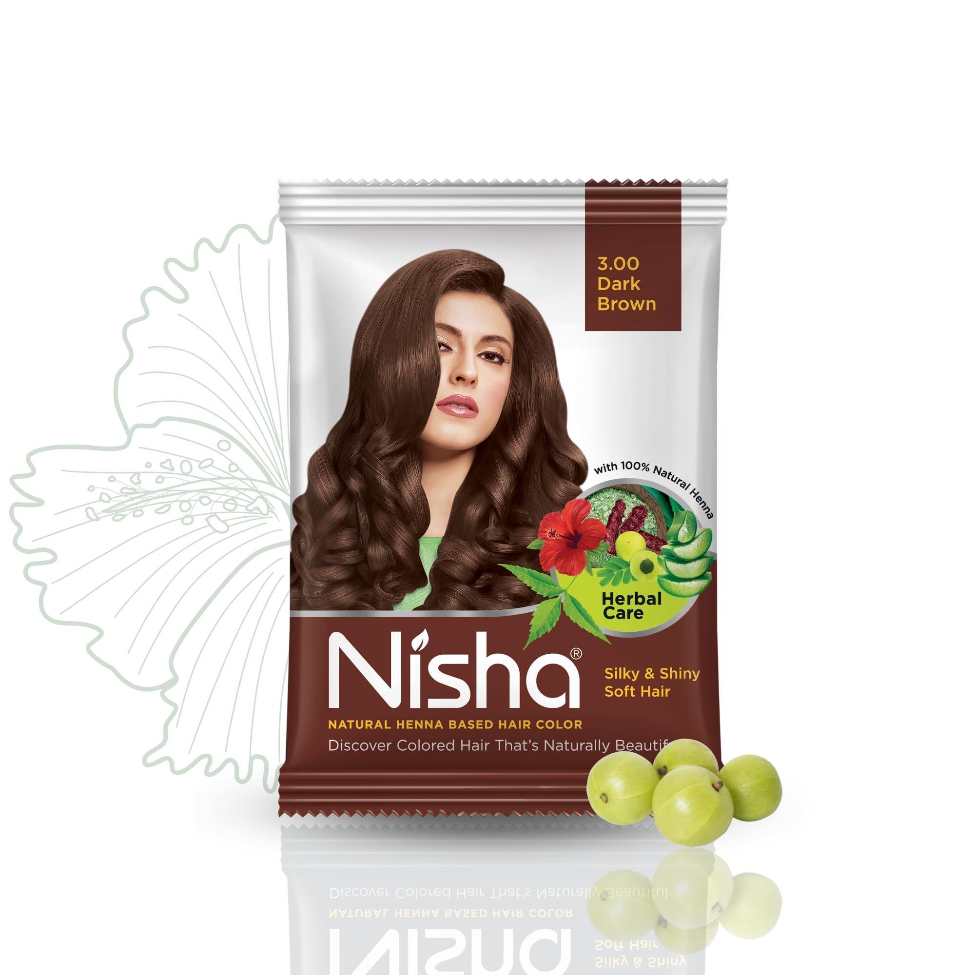 Nisha Henna Based Hair Color Dark Brown 10g Pack of 10, Ammonia Free Henna Powder Hair Colour Dye Brown Hair Color