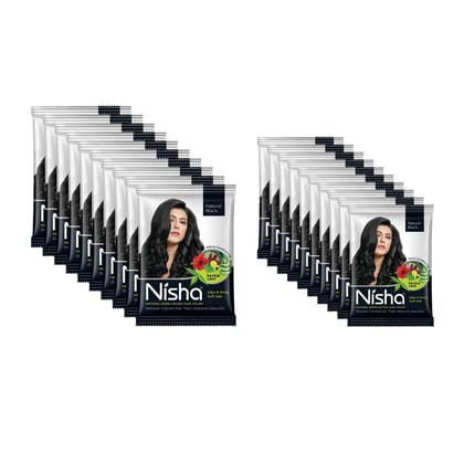 Nisha Henna Based Hair Color Natural Black Pack of 20 (10 Unit 25gm & 10 Unit 10gm), Henna Powder Hair Color Dye Black