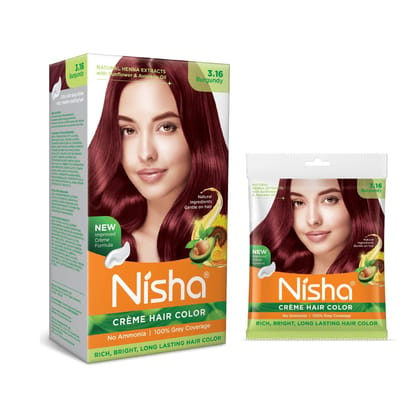 Nisha Creme Hair Color Combo Pack 3.16 Burgundy (120g Box & 40g Pouch), Ammonia Free Permanent Hair Colour