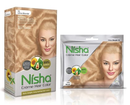 Nisha Creme Hair Color Combo Pack Ultra Blonde (150g Box & 50g Pouch), Permanent Hair Colour for Women & Men