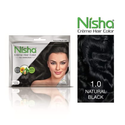 Nisha Creme Hair Color Natural Black 40g Pack of 6, Permanent Hair Color for Women Men, No Ammonia, 100% Grey Coverage