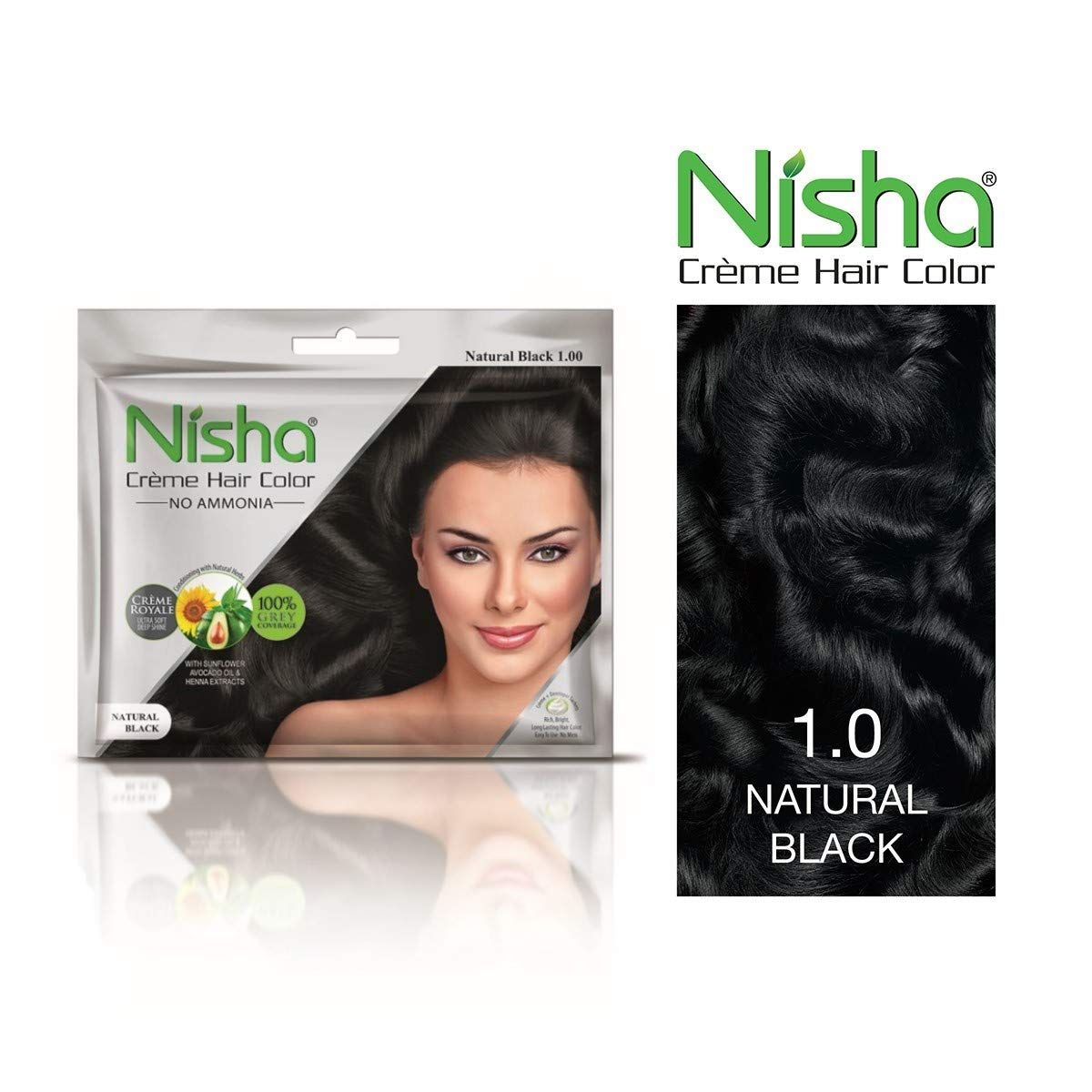 Nisha Creme Hair Color Natural Black 40g Pack of 6, Permanent Hair Color for Women Men, No Ammonia, 100% Grey Coverage