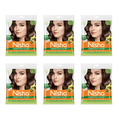 Nisha Creme Hair Color Dark Brown 40g Pack of 6, Permanent Hair Color for Women Men, No Ammonia, 100% Grey Coverage