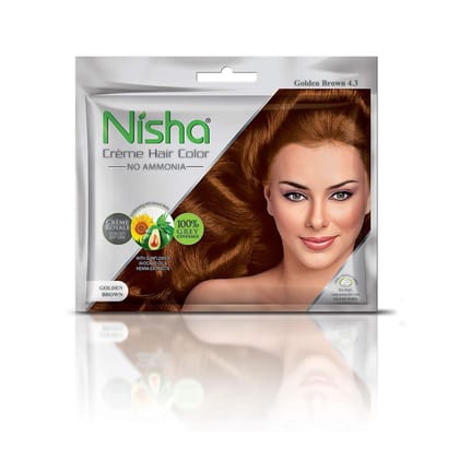 Nisha Creme Hair Color Golden Brown 40g Pack of 6, Permanent Hair Color for Women Men, No Ammonia, 100% Grey Coverage