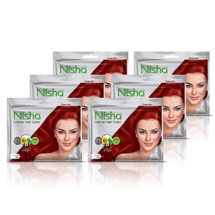 Nisha Creme Hair Color Flame Red 50g Pack of 6, Permanent Hair Colour for Women & Men, Long Lasting Hair Color