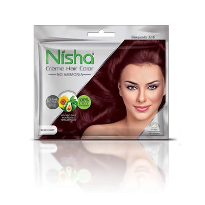 Nisha Creme Hair Color Burgundy 40g Pack of 6, Permanent Hair Color for Women Men, No Ammonia, 100% Grey Coverage