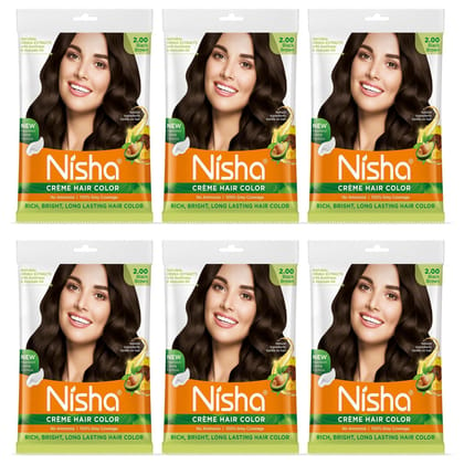 Nisha Creme Hair Color Black Brown 40g Pack of 6, Permanent Hair Colour for Women & Men, Long Lasting Hair Color