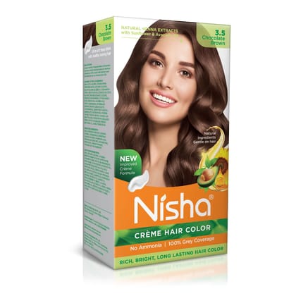 Nisha Creme Hair Color 3.5 Chocolate Brown 120g, Permanent Hair Color for Women Men, Ammonia Free Hair Colour