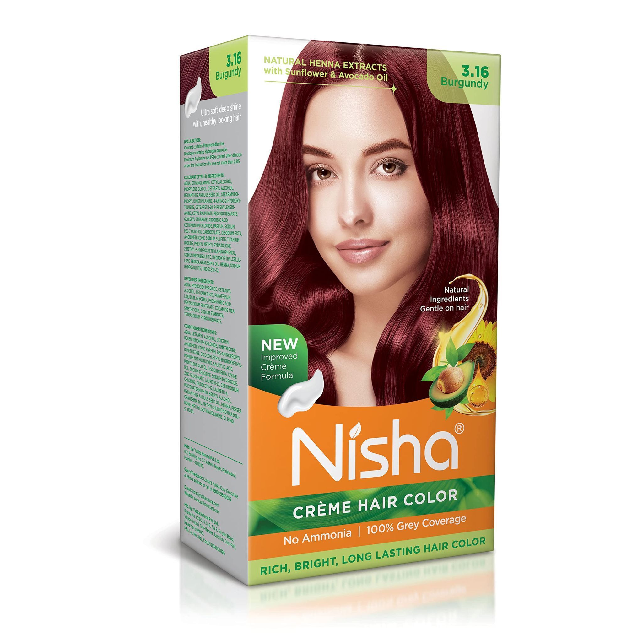 Nisha Creme Hair Color 3.16 Burgundy 120g, Permanent Hair Color, Ammonia Free Hair Colour, 100% Grey Coverage