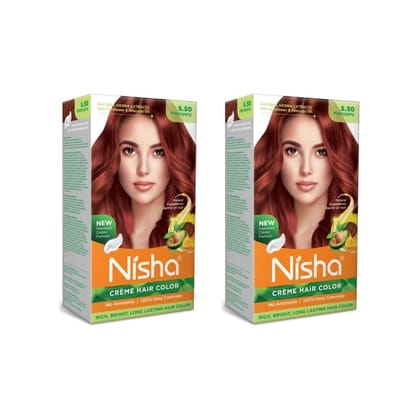 Nisha Creme Hair Color 5.50 Mahogany 120g Pack of 2, Permanent Hair Colour for Women Men, No Ammonia, 100% Grey Coverage