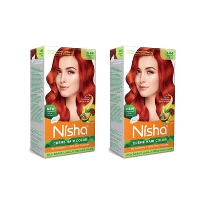 Nisha Creme Hair Color 5.64 Copper Red 120g Pack of 2 Permanent Hair Colour for Women Men, No Ammonia 100% Grey Coverage