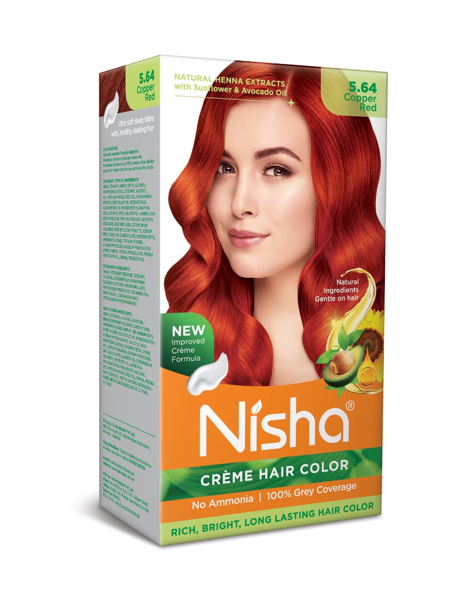 Nisha Creme Hair Color 5.64 Copper Red 120g, Permanent Hair Colour Ammonia Free Hair Color 100% Grey Coverage