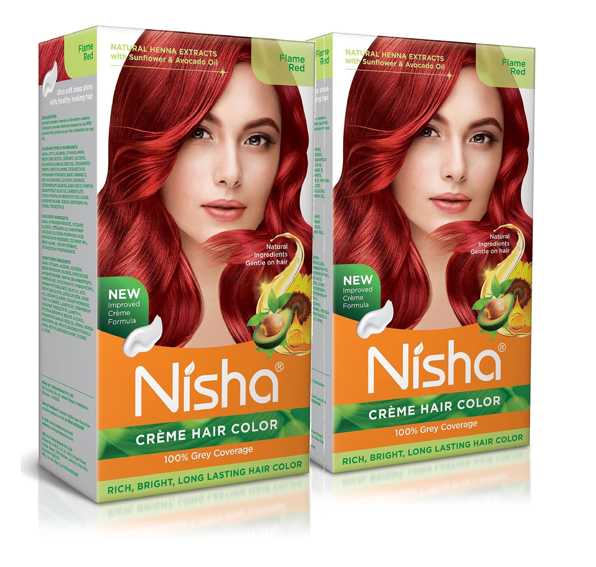 Nisha Creme Hair Color Flame Red 150g Pack of 2, Permanent Hair Colour, 100% Grey Coverage, Long Lasting Hair Colour