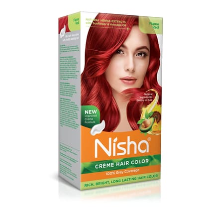 Nisha Creme Hair Color Flame Red 150g, Permanent Hair Colour with Natural Henna Extracts, 100% Grey Coverage