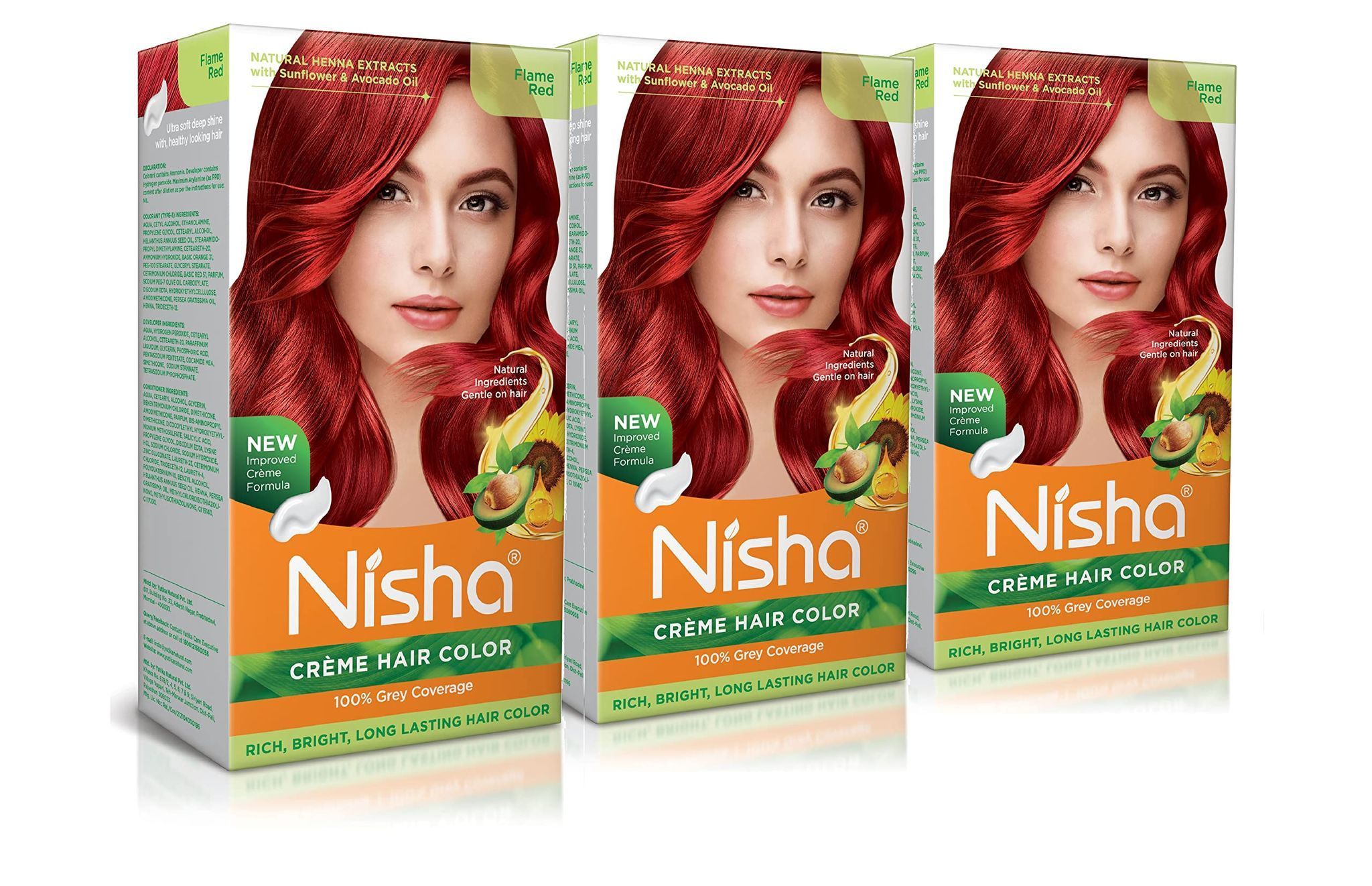 Nisha Creme Hair Color Flame Red 150g Pack of 3, Permanent Hair Colour, 100% Grey Coverage, Long Lasting Hair Colour