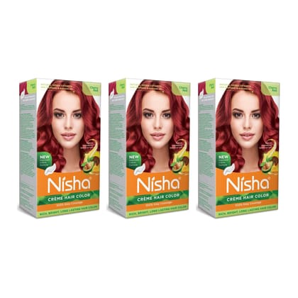 Nisha Creme Hair Color Cherry Red 120g Pack of 3, Permanent Hair Colour, 100% Grey Coverage, Long Lasting Hair Colour