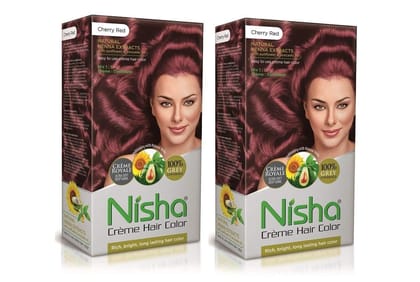 Nisha Creme Hair Color Cherry Red 120g Pack of 2, Permanent Hair Colour, 100% Grey Coverage, Long Lasting Hair Colour