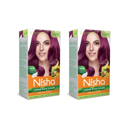 Nisha Creme Hair Color Wine Burgundy 120g Pack of 2, Permanent Hair Colour, 100% Grey Coverage, Long Lasting Hair Colour