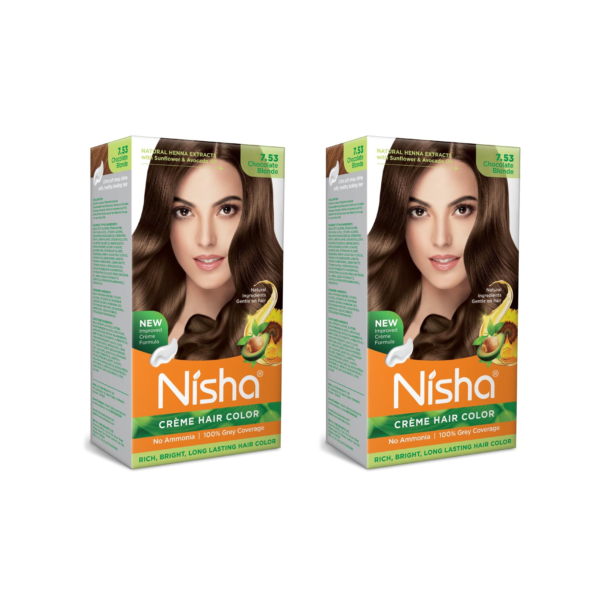 Nisha Creme Hair Color 7.53 Chocolate Blonde 120g Pack of 2, Permanent Hair Colour for Rich, Bright & Long Lasting Hair