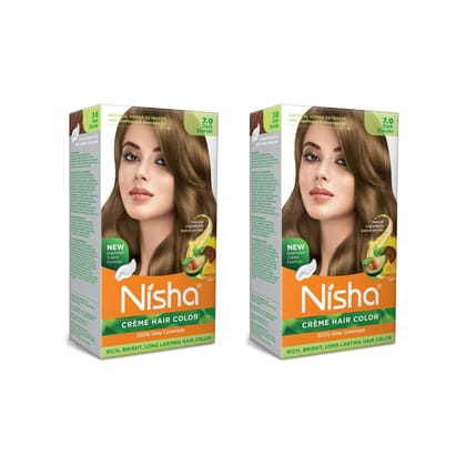 Nisha Creme Hair Color 7.0 Dark Blonde 120g Pack of 2, Permanent Hair Colour for Long Lasting Hair, 100% Grey Coverage