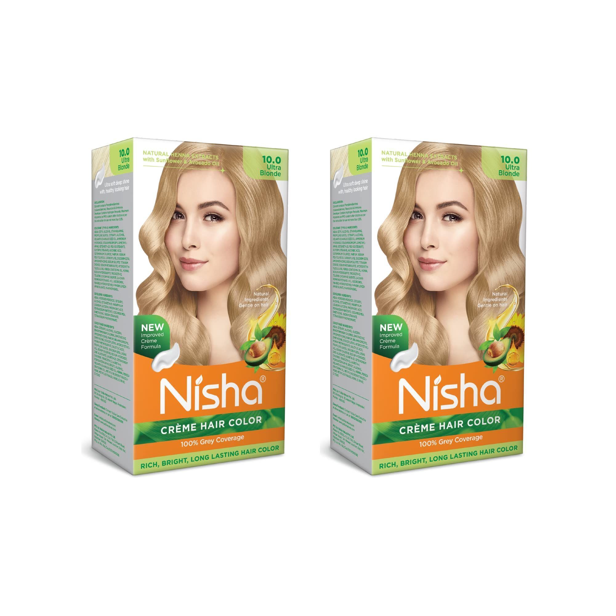 Nisha Creme Hair Color Ultra Blonde 150g Pack of 2, Permanent Hair Colour for Women & Men, Long Lasting Hair Color