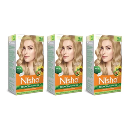 Nisha Creme Hair Color Ultra Blonde 150g Pack of 3, Permanent Hair Colour for Women & Men, Long Lasting Hair Color