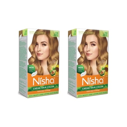 Nisha Creme Hair Color 7.3 Honey Blonde 120g Pack of 2, Permanent Hair Colour for Long Lasting Hair, 100% Grey Coverage